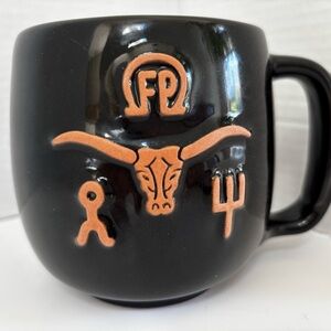 Vintage Frankoma Pottery black ranch Branding Iron Longhorn Large Mug RN318